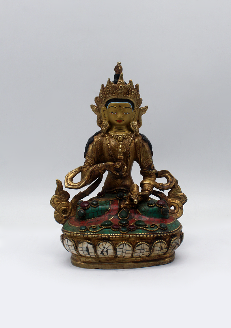 Stone Inlaid Copper Vajrasattva Statue 6.5"H