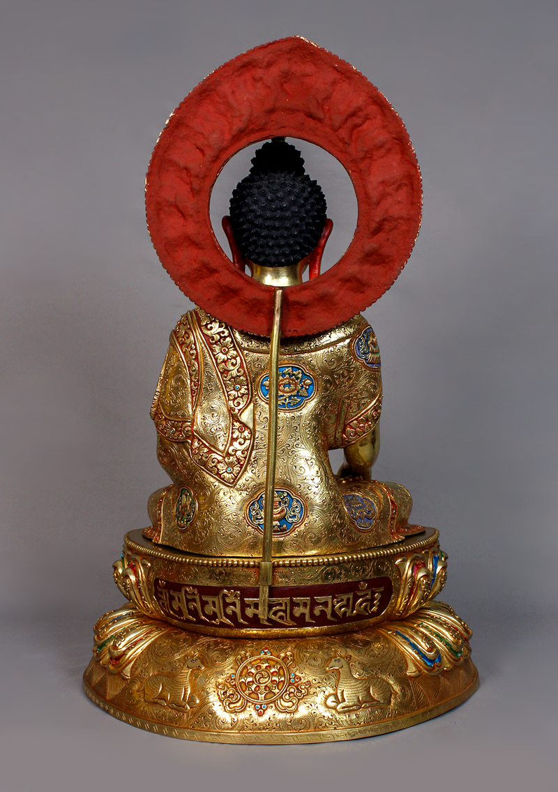 8 Auspicious Symbol Engraved Masterpiece 24K Shakyamuni Buddha Statue 1.7 feet high