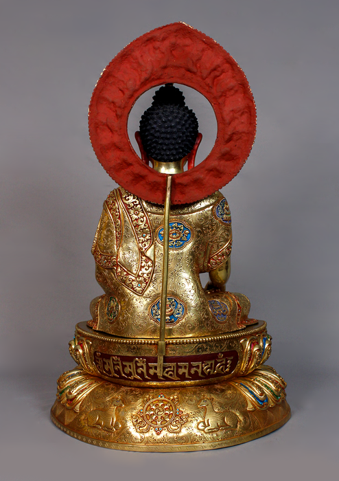 8 Auspicious Symbol Engraved Masterpiece 24K Shakyamuni Buddha Statue 1.7 feet high