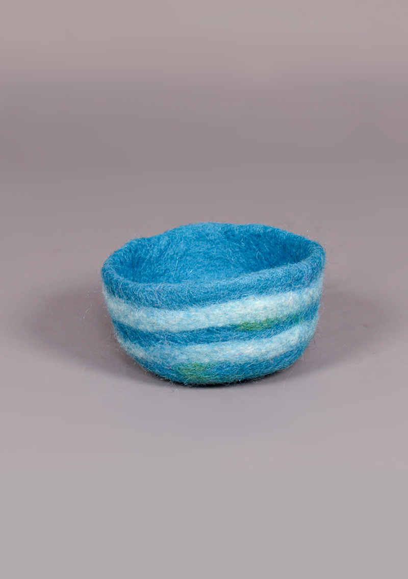Handmade Felt Bowls with Stripes - Blue
