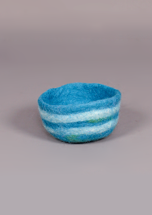 Handmade Felt Bowls with Stripes - Blue