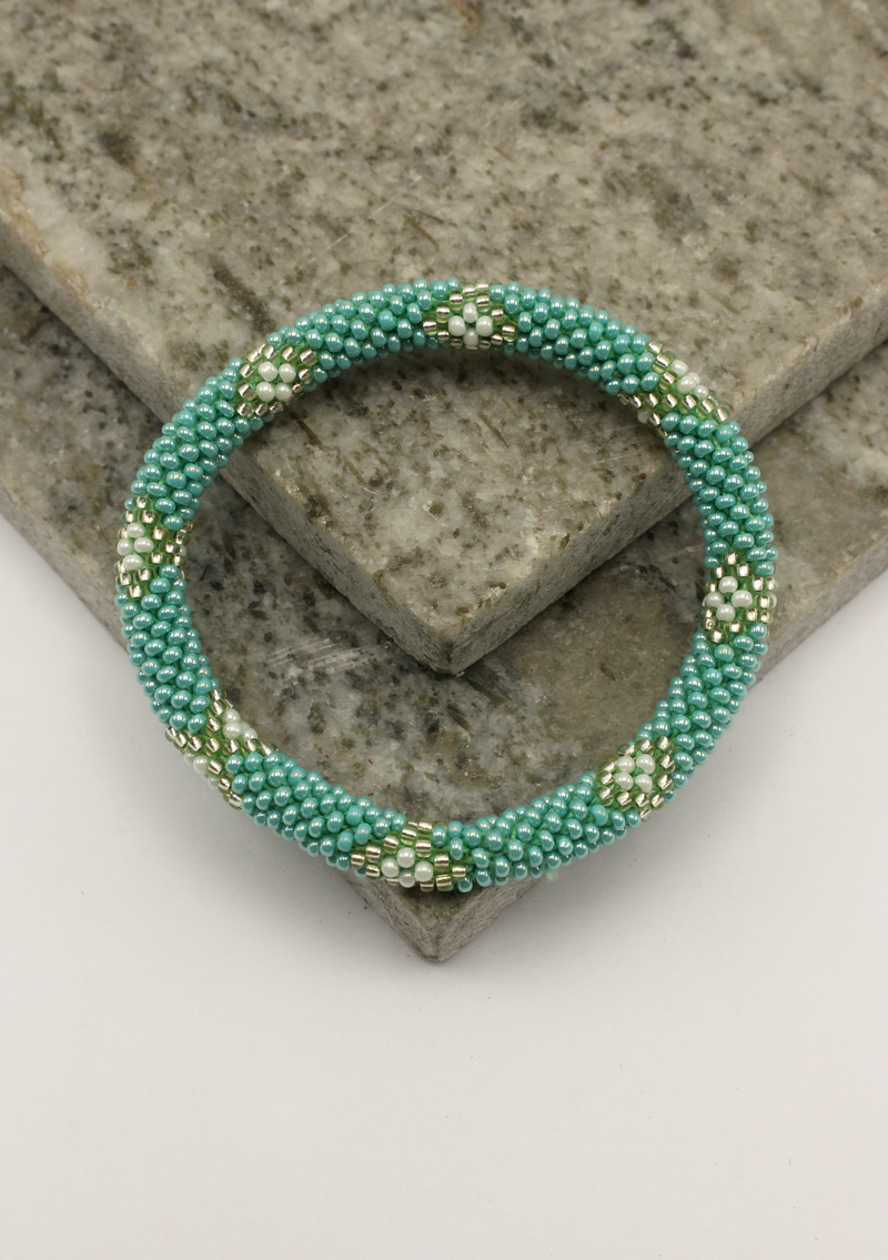 Sea Blue Golden Flower Roll Beads Bracelet