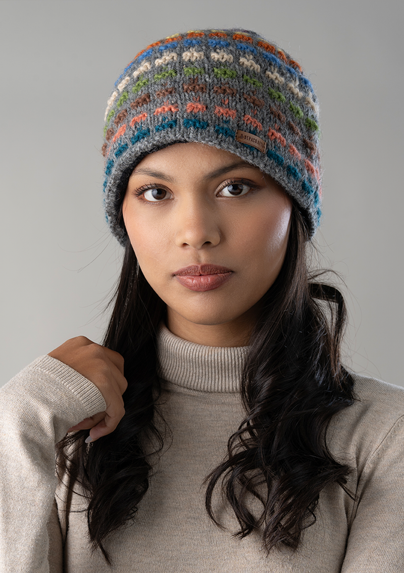 Handknitted Multicolor Dotted Beanie - Gray