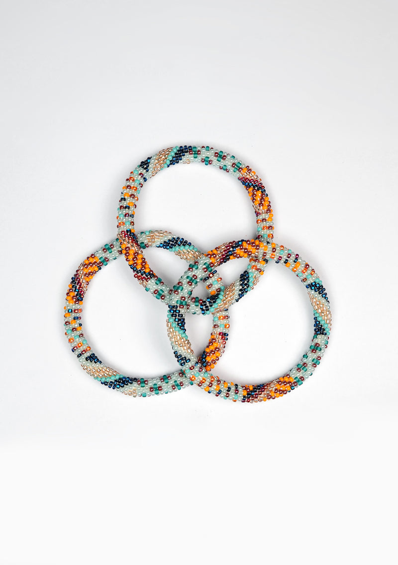 Blue, Orange & Bronze Harmony Nepalese Roll Bead Bracelet – Handmade Fair Trade Jewelry