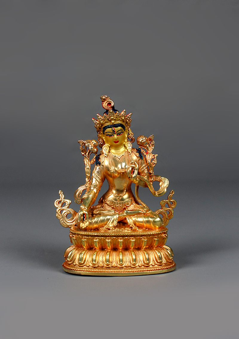 Fully Gold Electroplated White Tara Statue 4.25"
