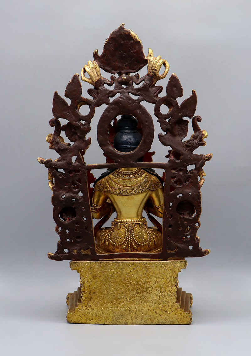 Maitreya Buddha 24 K Gold Copper Statue 13.5" H