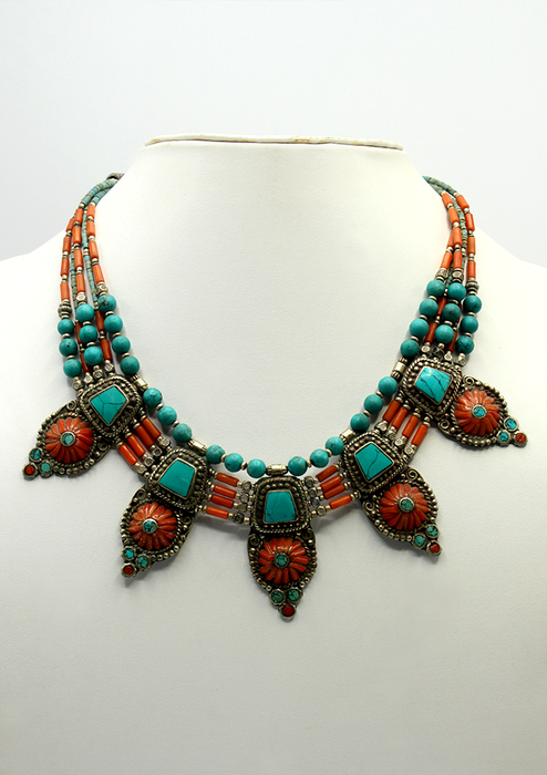 Tibetan Coral Turquoise Necklace