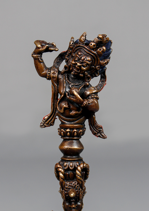 5.5 Inch Copper Mahakala Statue Standing on Phurba – Handmade Buddhist Protector Deity