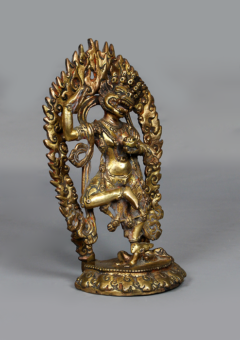 Antique Copper Simhamukha Statue 8.5"H