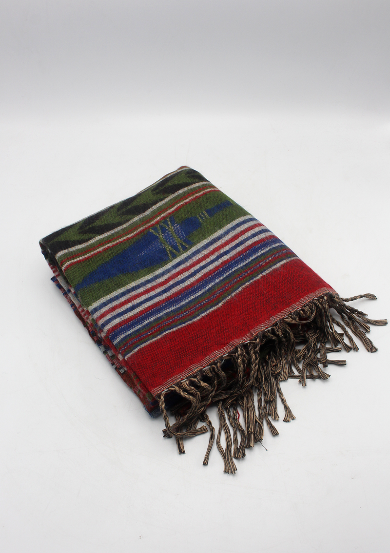 Hand loomed Red Green Woolen Shawl Nepal- Nimrat