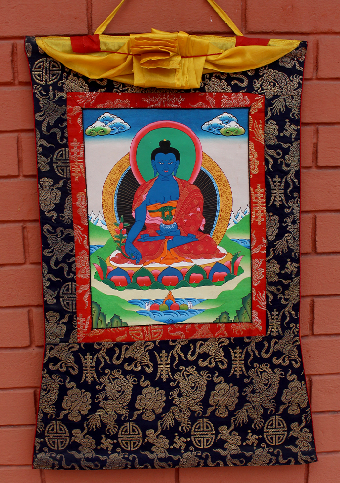 Medicine Buddha Wall Hanging Banner with Brocade STOCK CLERANCE SALE