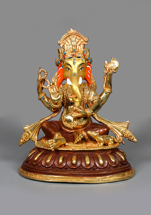 Handcrafted Copper Gold Plated  Ganesh  Statue 7" H