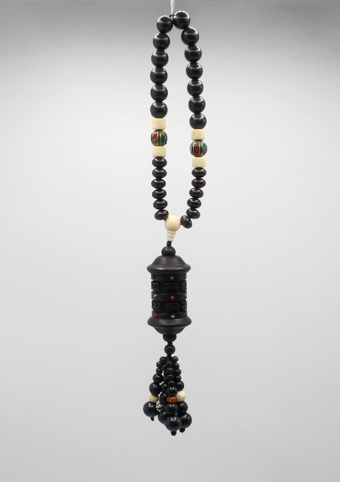 Tibetan Prayer Wheel Carved Wooden Car Hanging Amulet