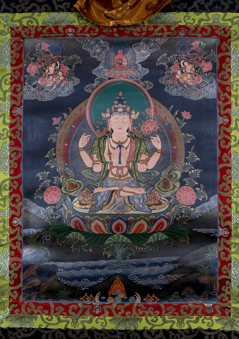 Chenrezig Brocade Thangka Painting