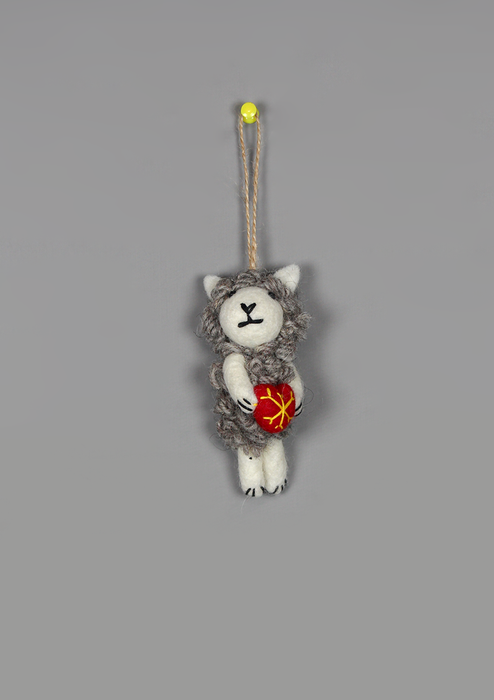 Handmade Felt Sheep Hanging Ornament with Love Box – Wool Decoration from Nepal