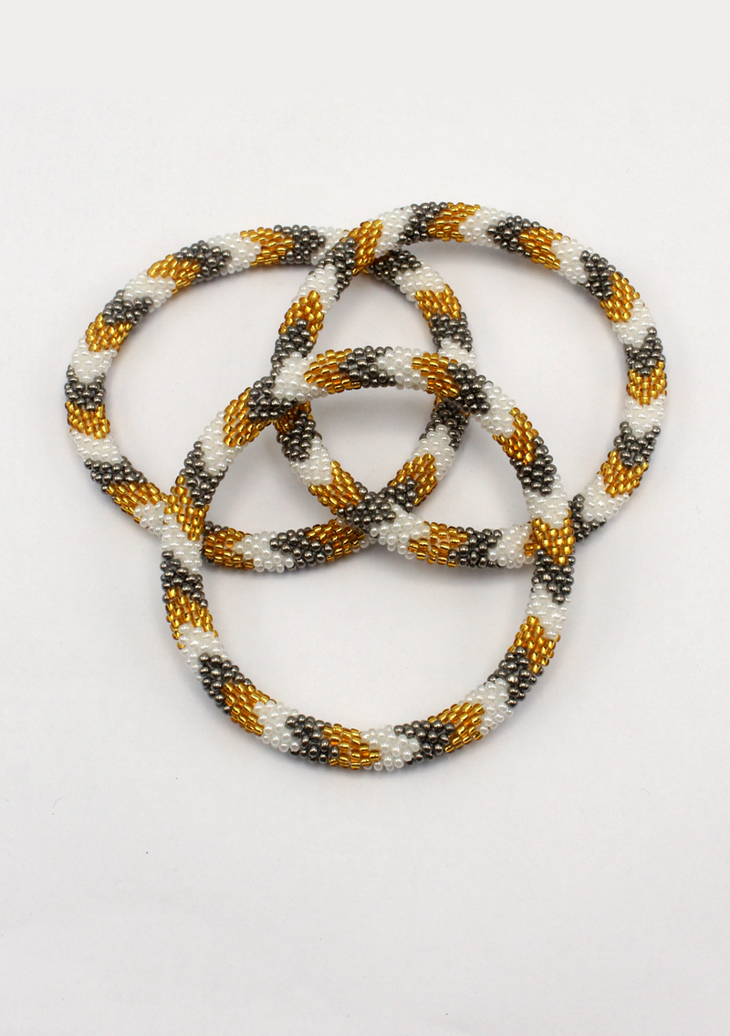 Silver Gold  Swirl Roll on Beads Paris Arts Bracelet