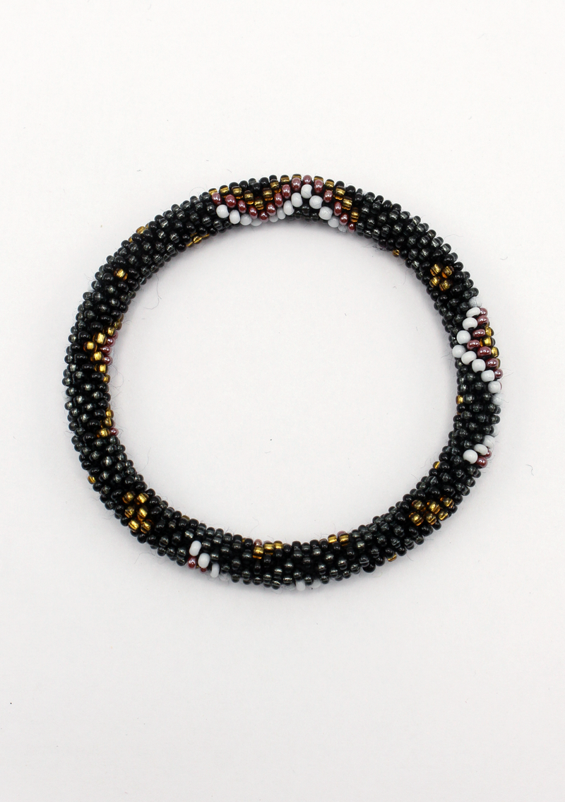 Golden Black Diamond Cut Roll on Beads Bracelet