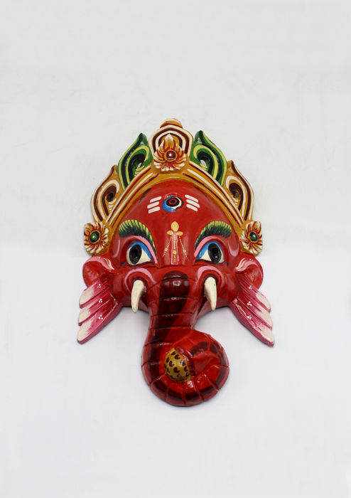 Hand Painted Ganesh Wall Hanging Mask - Red