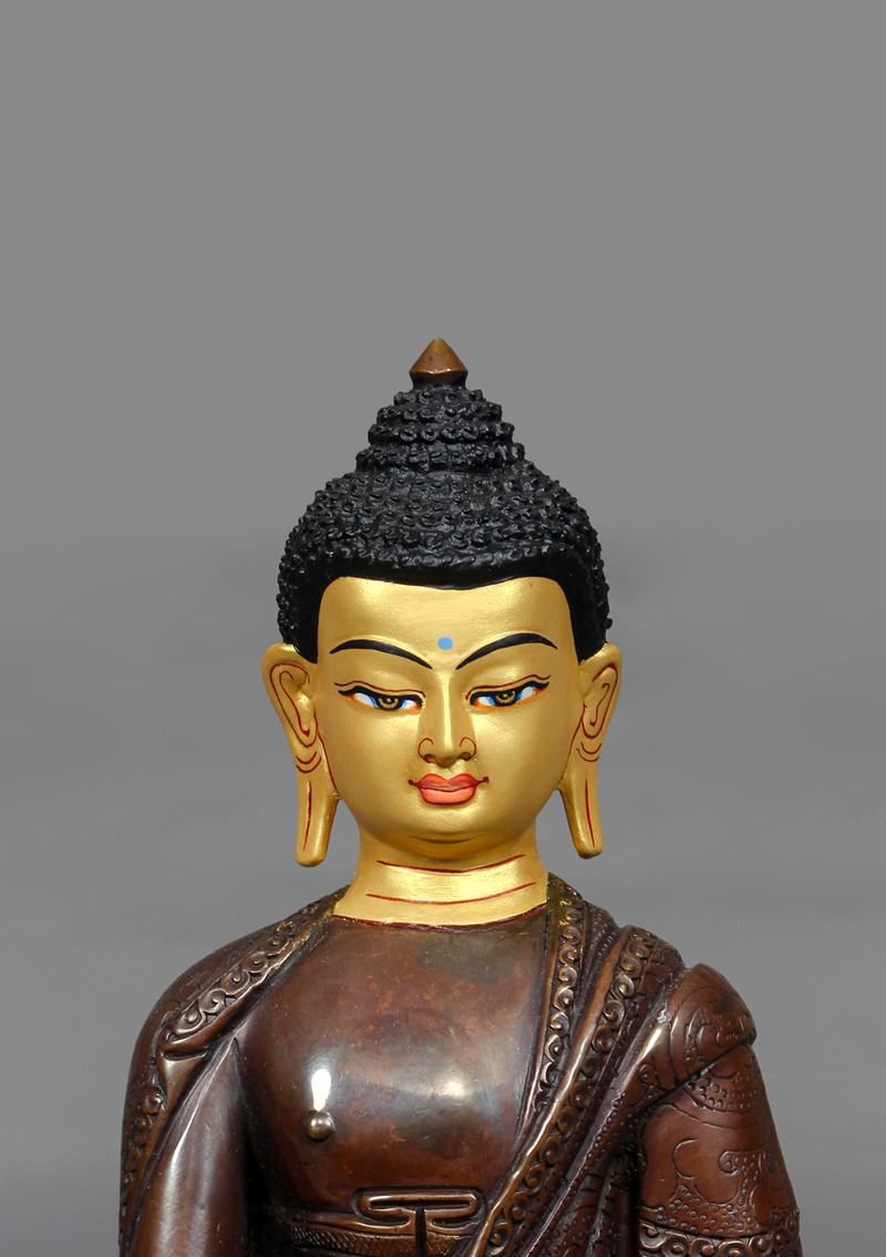 Copper Oxydized Shakyamuni Buddha Statue 8.25"H