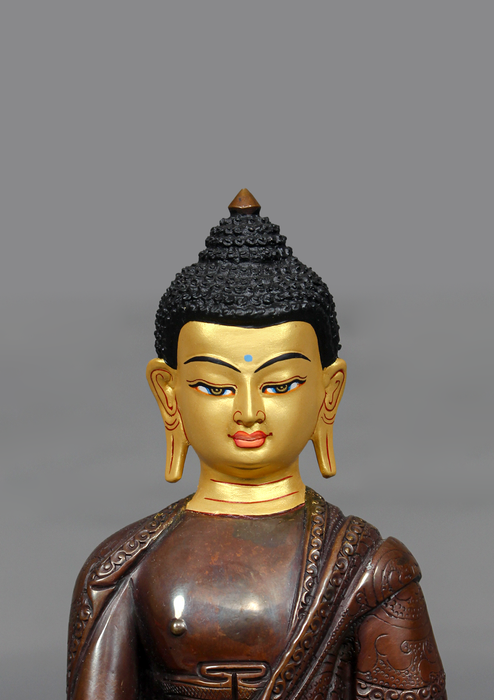 Copper Oxydized Shakyamuni Buddha Statue 8.25"H