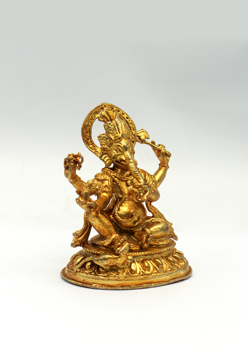 Gold Electroplated Tiny Ganesha Statue 3"H