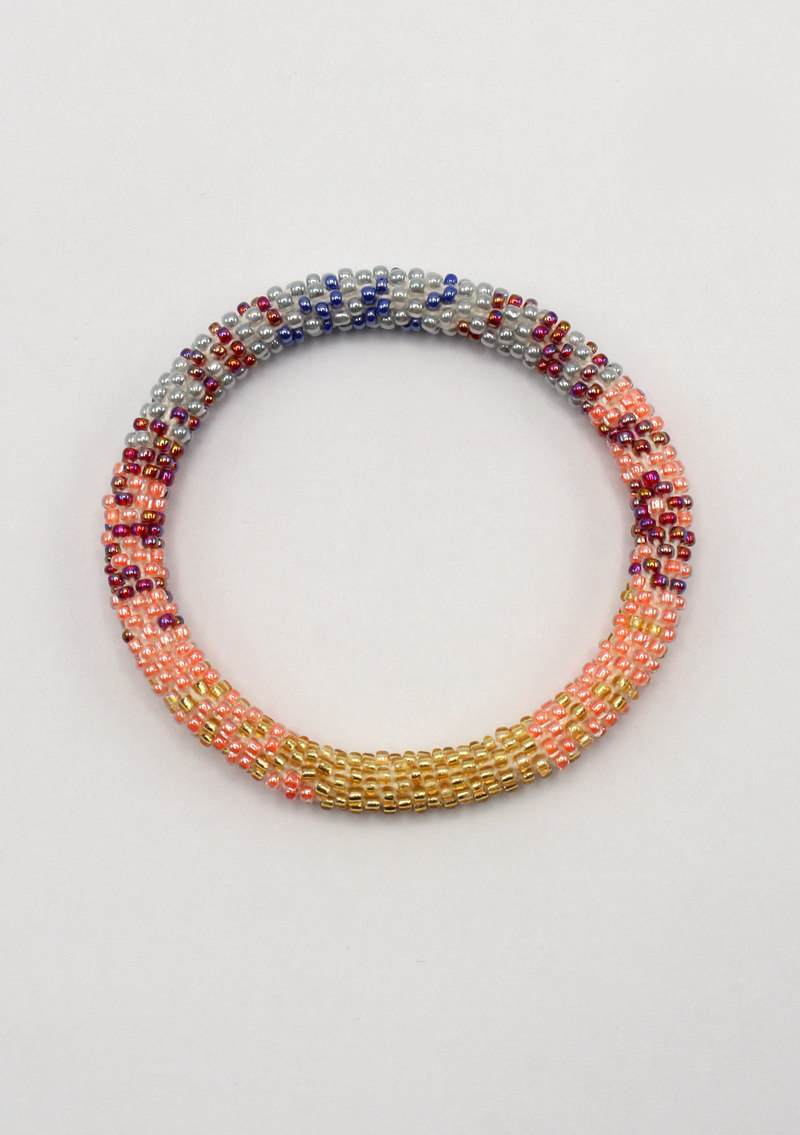 Pink Yellow Roll on Beads Bracelet