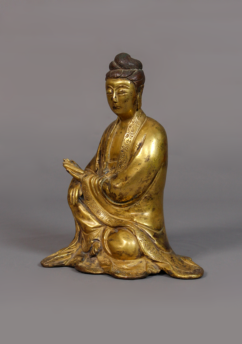 Antique Style Kwan Yin Buddha Statue 7"H