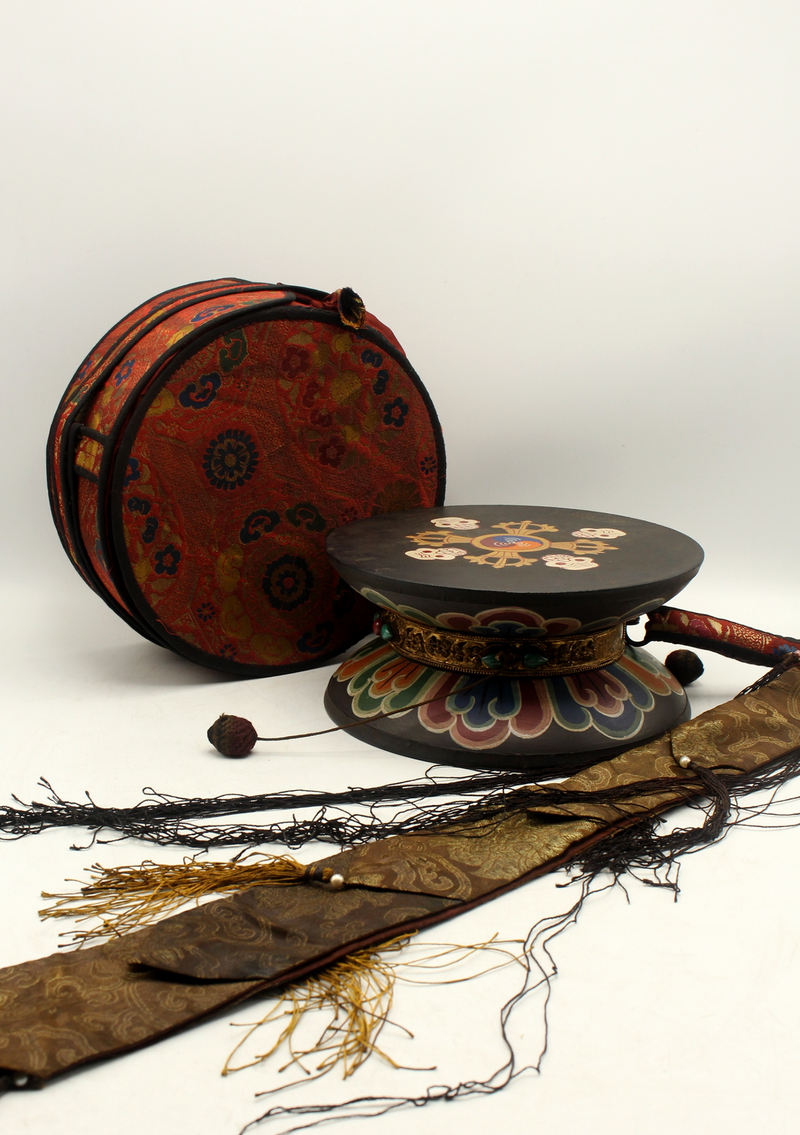 Handpainted Tibetan Buddhist Ritual Skull Chod Drum Damaru