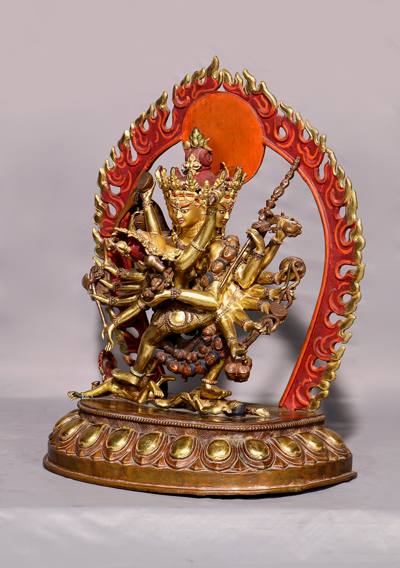 Old Style Gold Gilded Chakrasambhava Statue 14.5"H