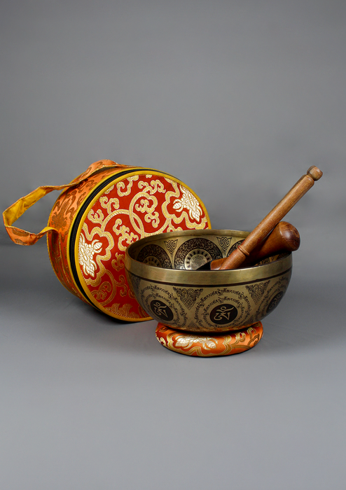 Thangka Painting Green Tara Singing Bowl Orange Travel Bag