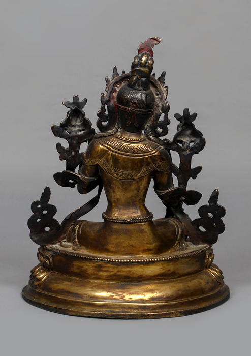 Antique Style Copper Green Tara Statue 9.25" H