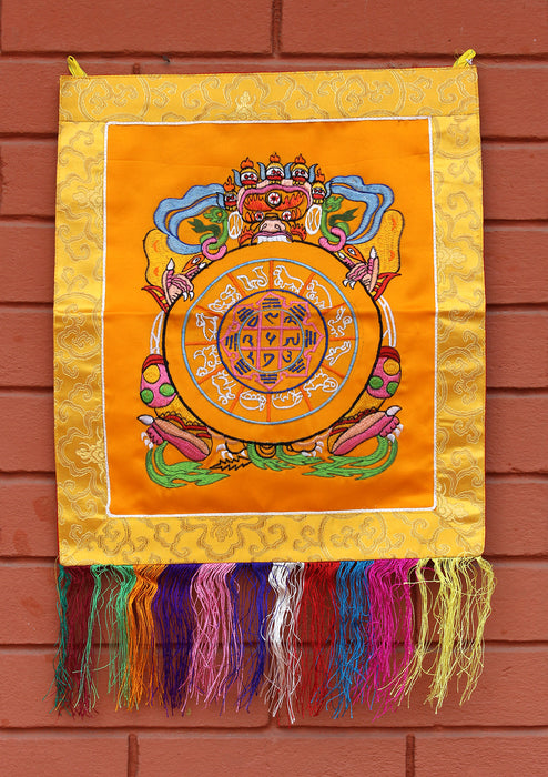 Tibetan Calendar Embroidery Brocade Framed Wall Hanging Banner