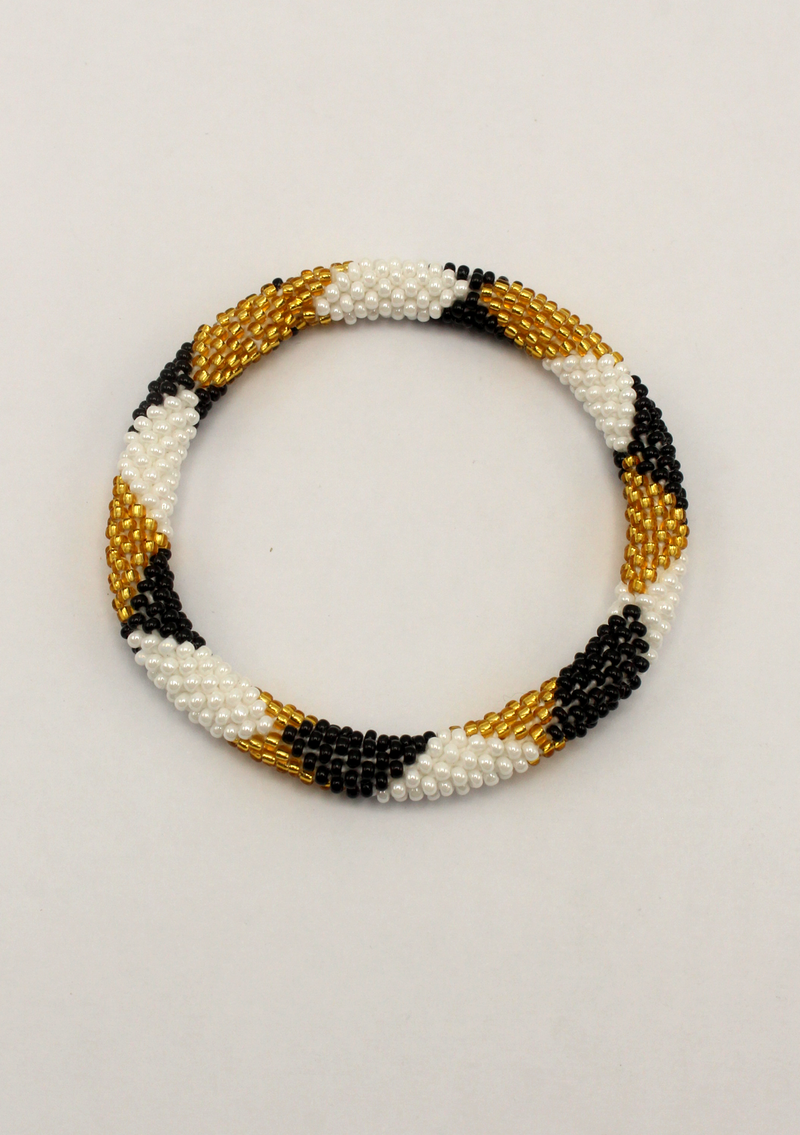 Black Burfi Golden White Beads Bracelet