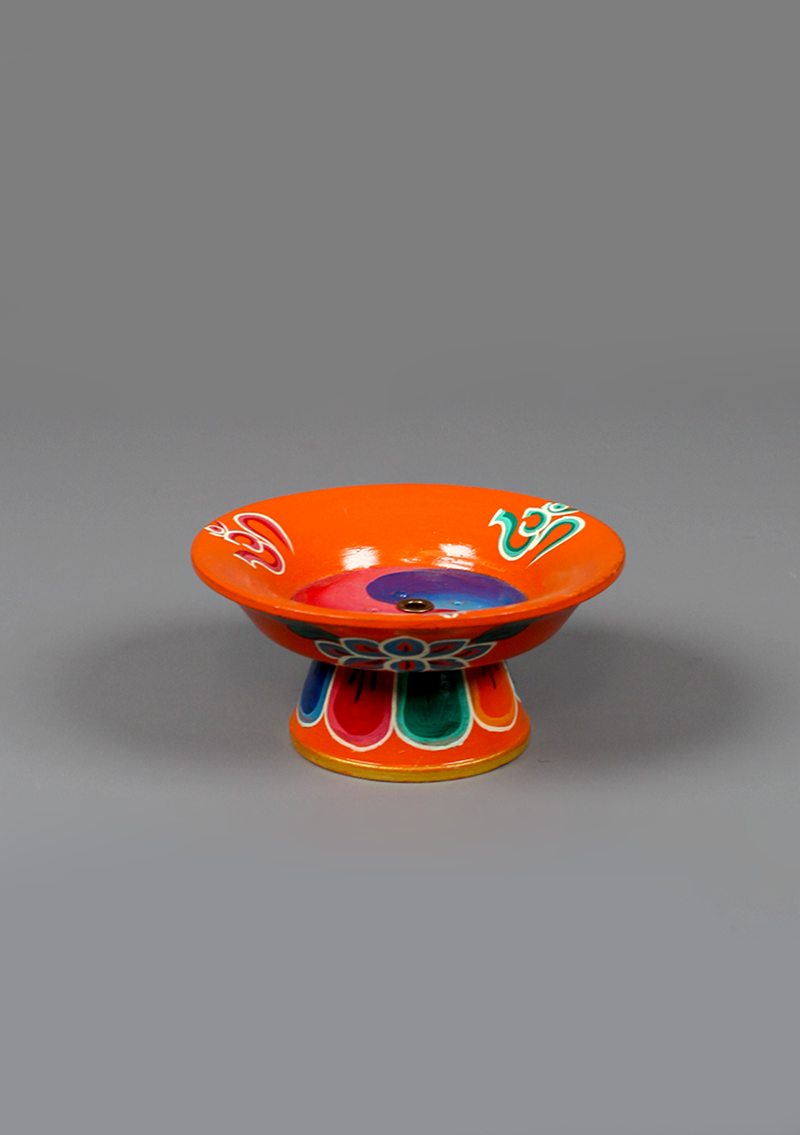Om Painted Incense Burner for Tibetan and Flora Incense Sticks- Orange
