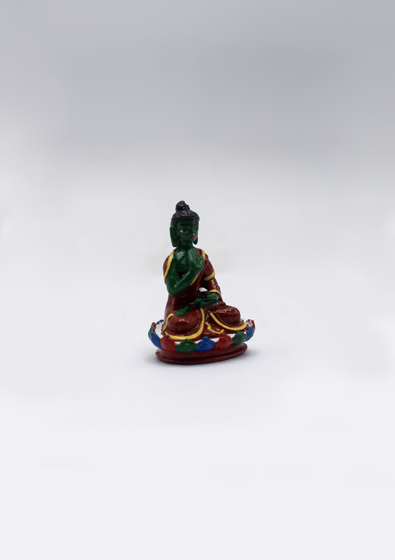 Mini Hand Painted Copper Amoghasiddhi Buddha Statue 1.5"H