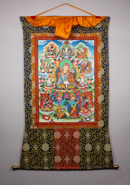 Eight Manifestations of Guru Rinpoche Brocade Thangka Painting