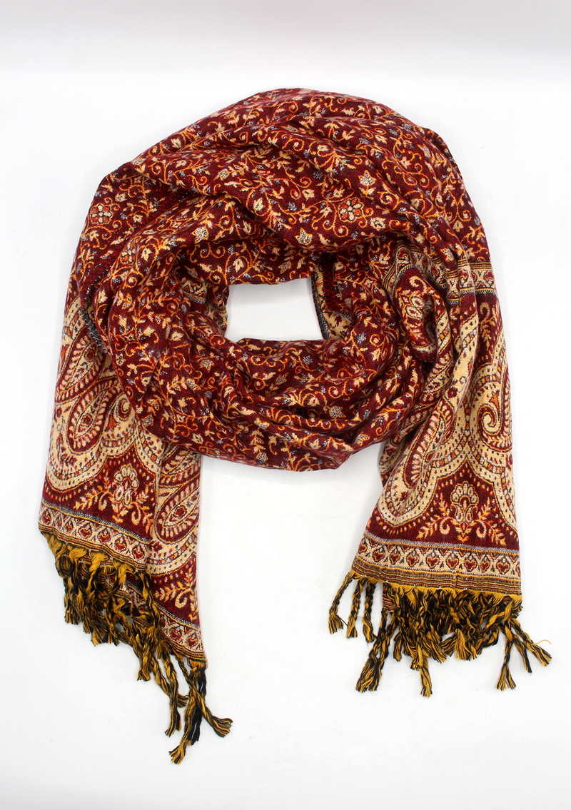 Hand loomed Mini Paisley Red Woolen Shawl