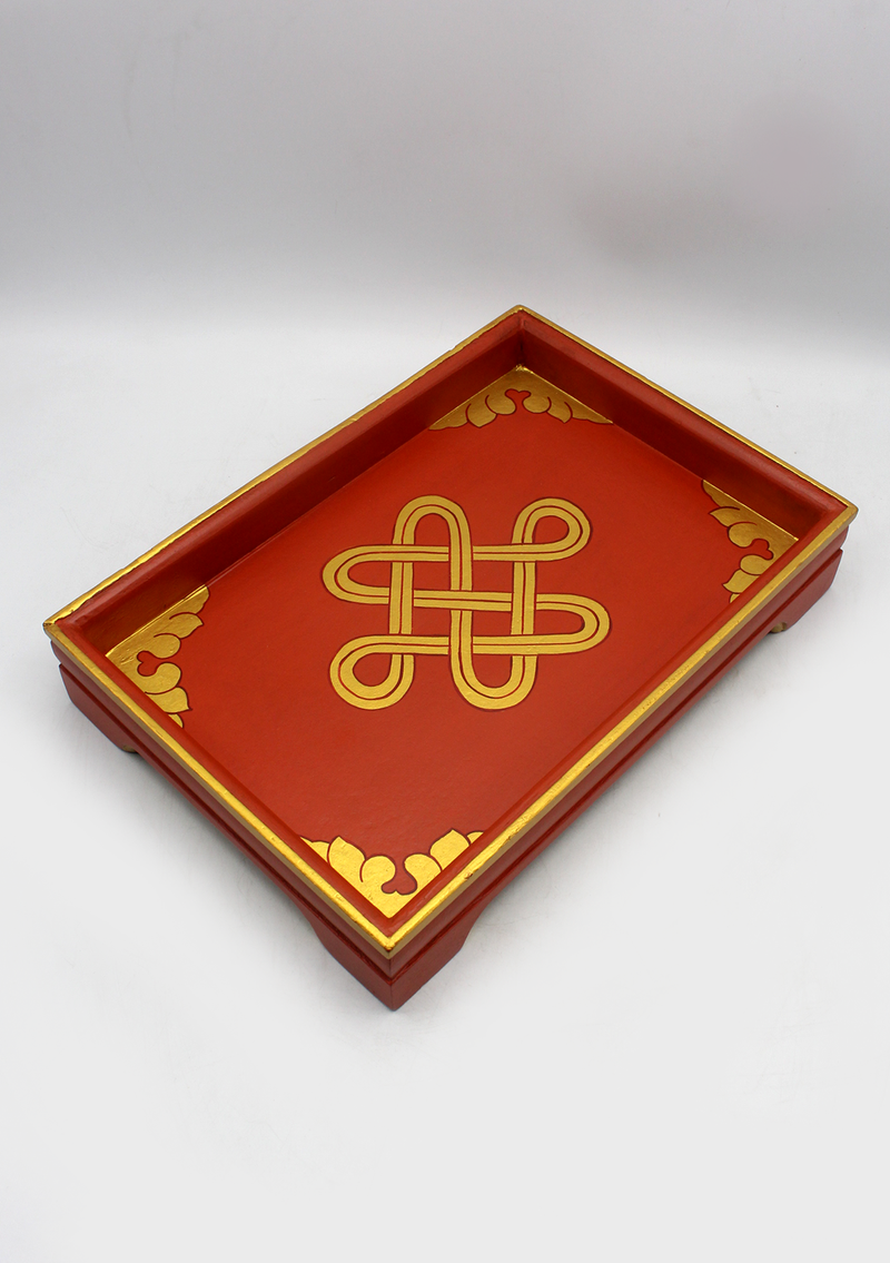 Handcrafted Endless Knot Tibetan Tray- Red