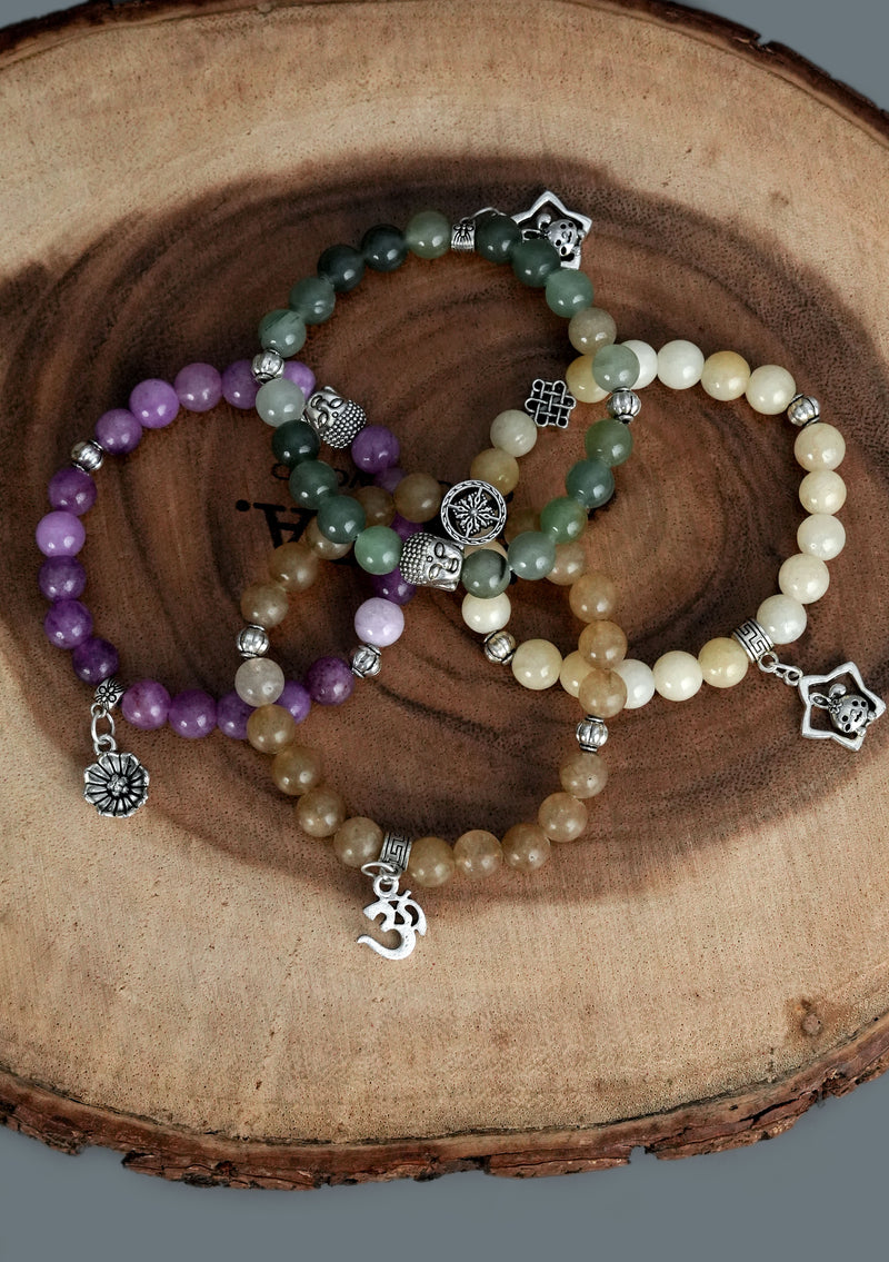 Mixed Stones Wrist Bracelet with Charm