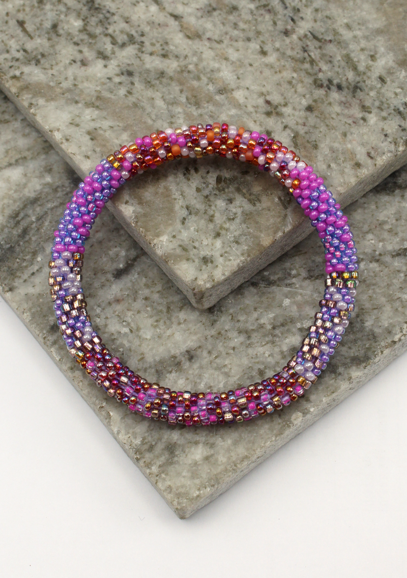 Purple Red Roll on Beads Bracelet