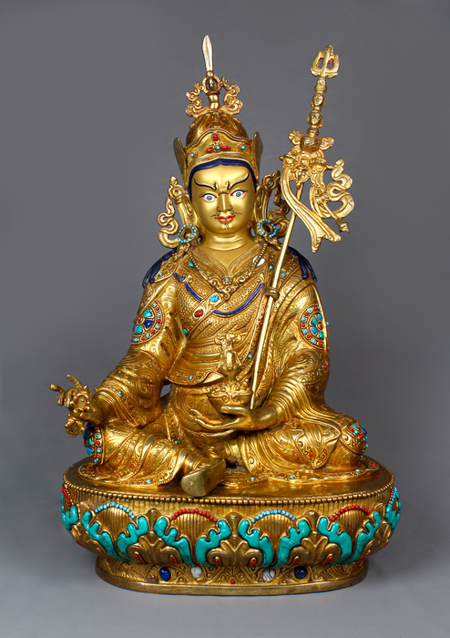 Guru Rinpoche 24K Gold Gilded Copper  Statue 15"H