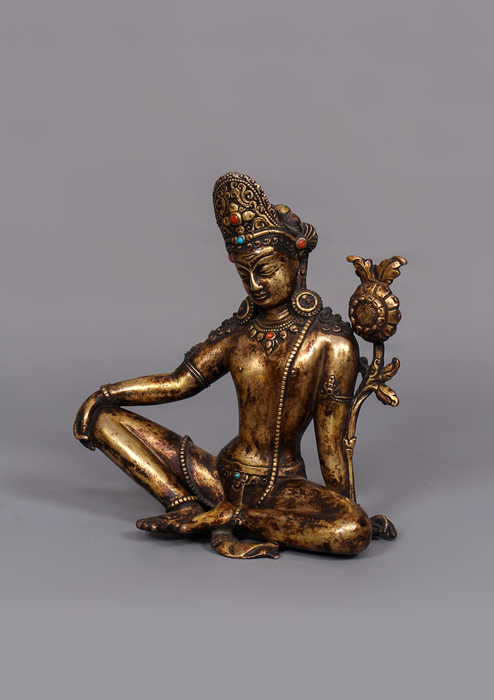 Antique Style Gold Gilded Indra Statue 7.5" H