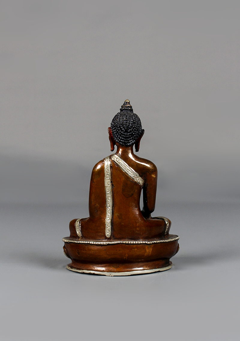 Copper Oxyidzed Silver Plated Shakyamuni Buddha Statue 4.75"