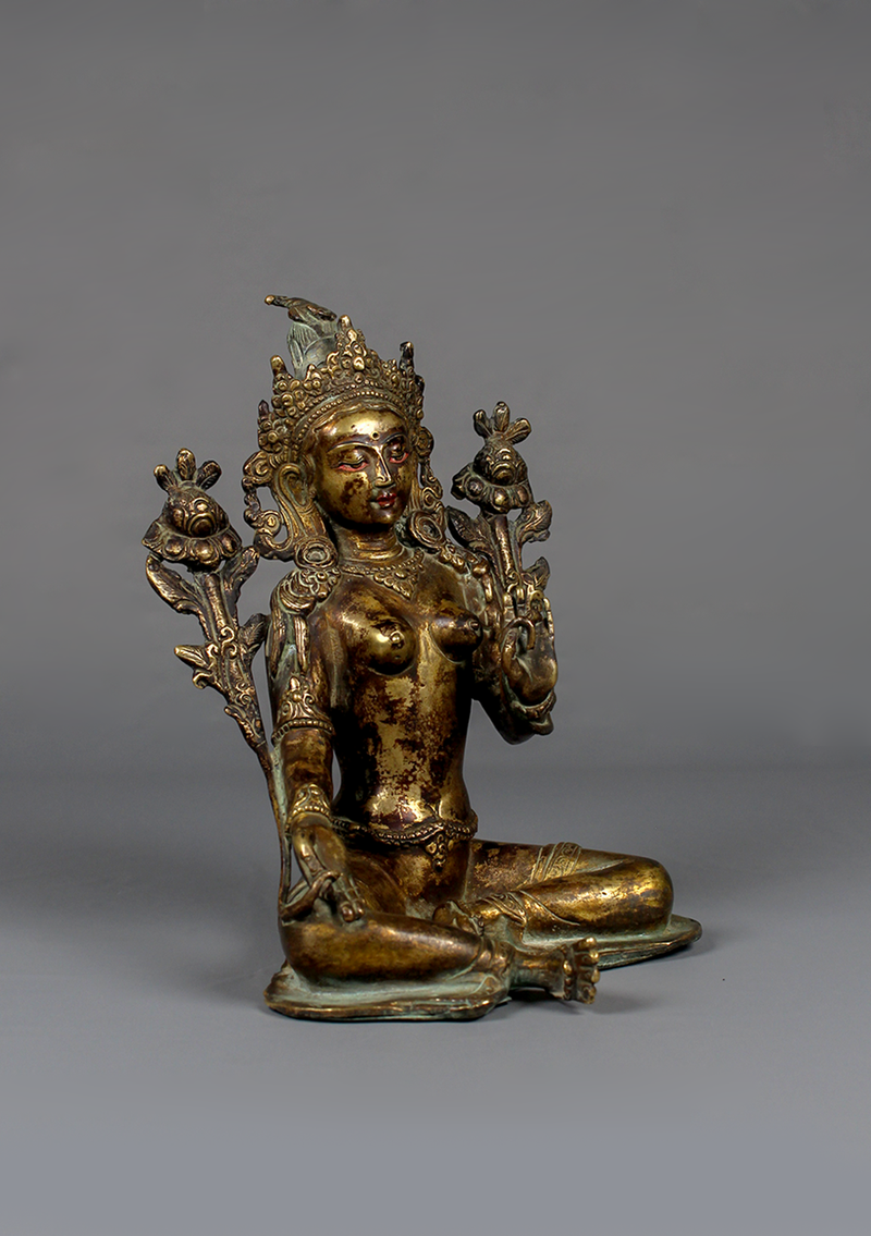 Antique Style Green Tara Statue 7"