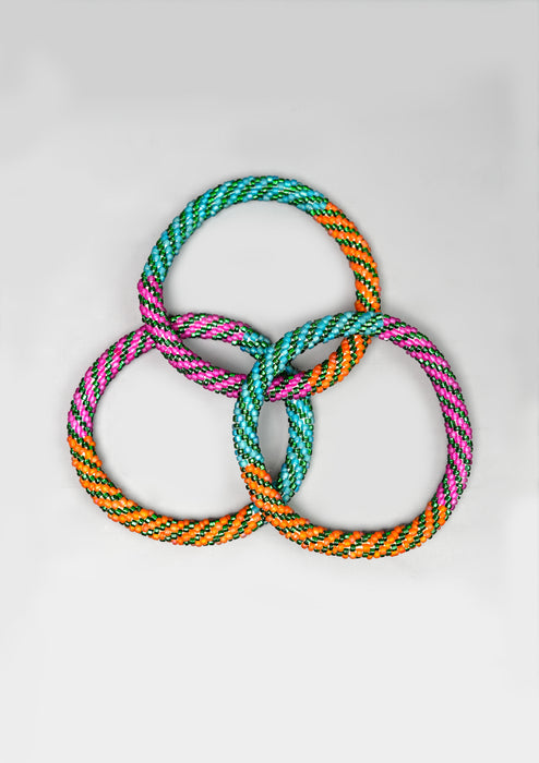 Orange, Pink and Green Mixed Nepalese Roll Beads Bracelet