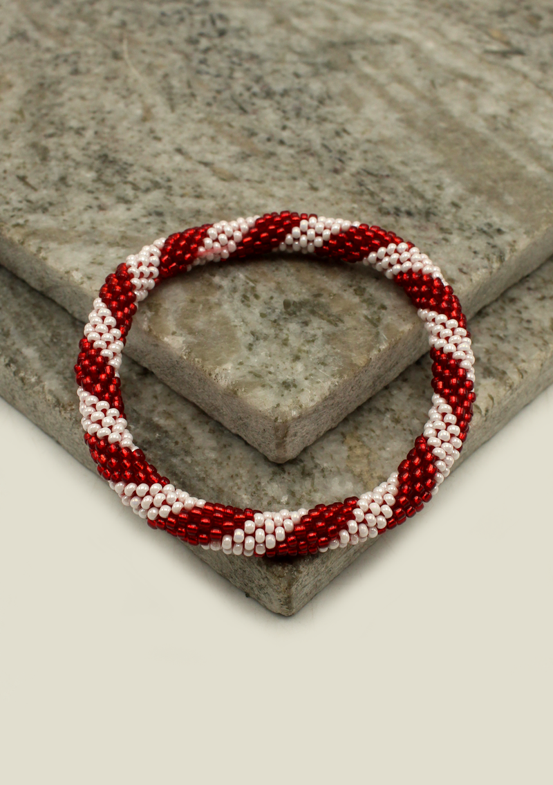 Spiral Red and White  Roll Beads Bracelet