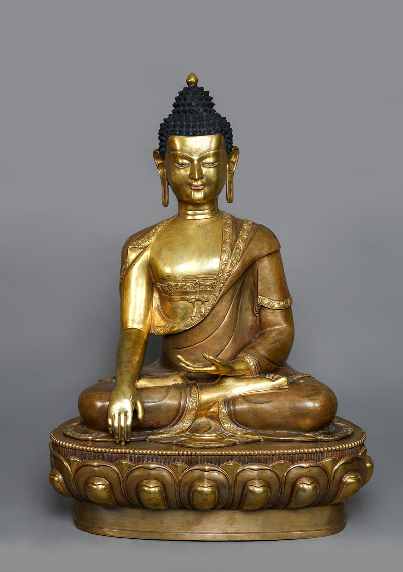 Partly Gold Plated Antique Style Shakyamuni Buddha Statue 2.6 feet High
