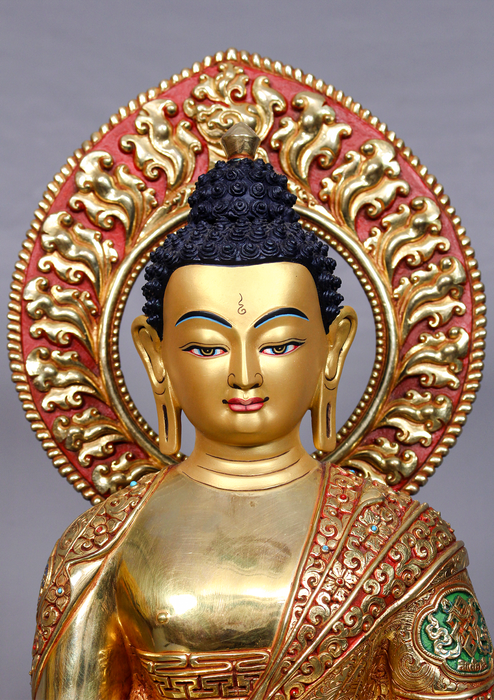 8 Auspicious Symbol Engraved Masterpiece 24K Shakyamuni Buddha Statue 1.7 feet high