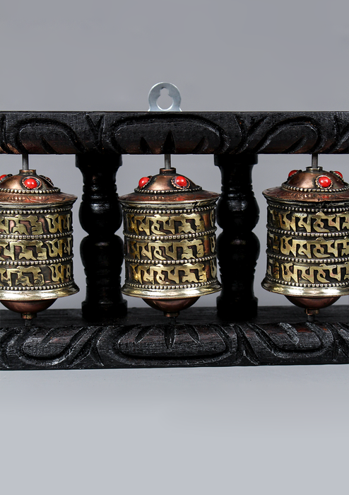 3 Prayer Wheel  Wooden Frame Hanging Nepal Souvenirs Hanging