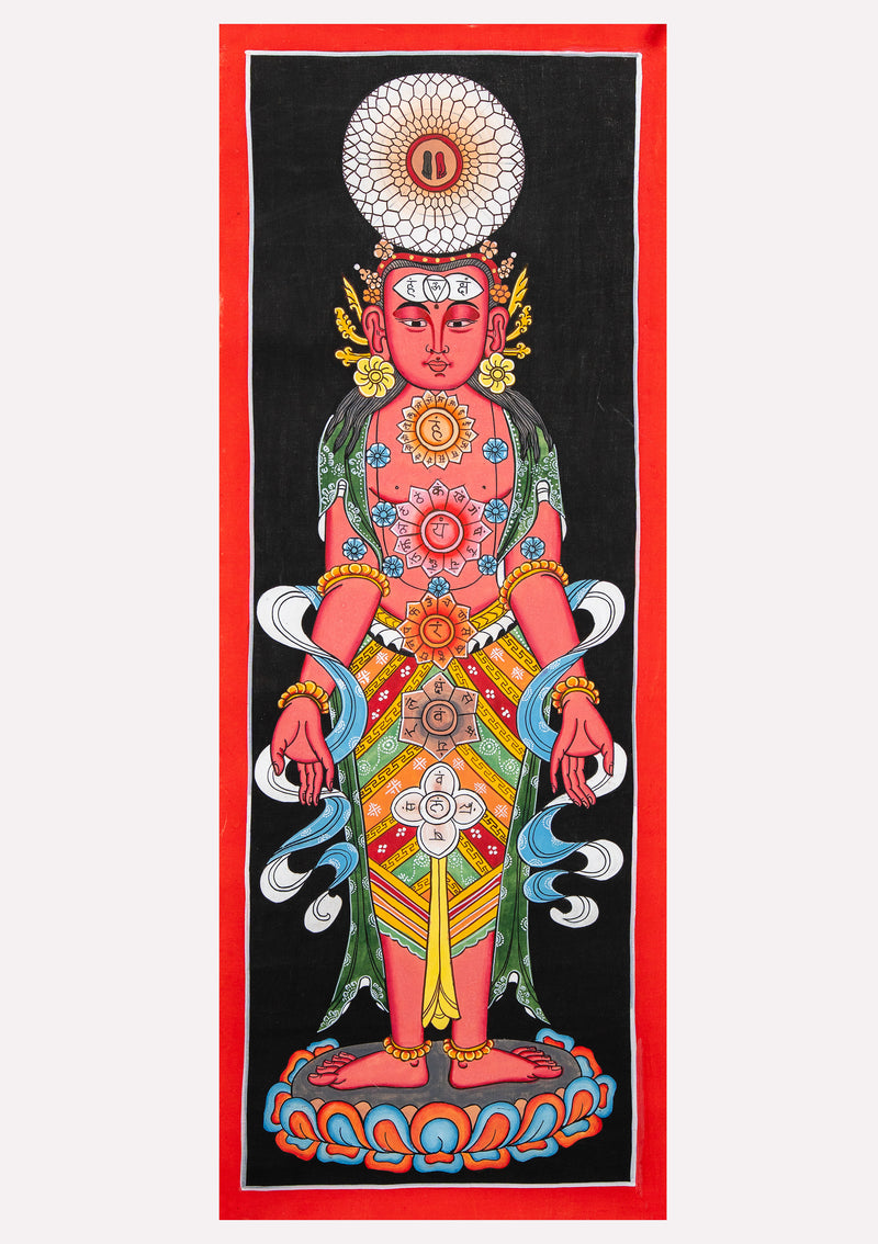 Red Kundalini Seven Chakra Tibetan Thangka Painting (C)